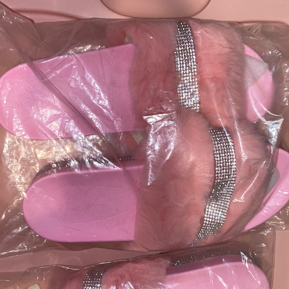 Brand new pink furry slippers size 8.5